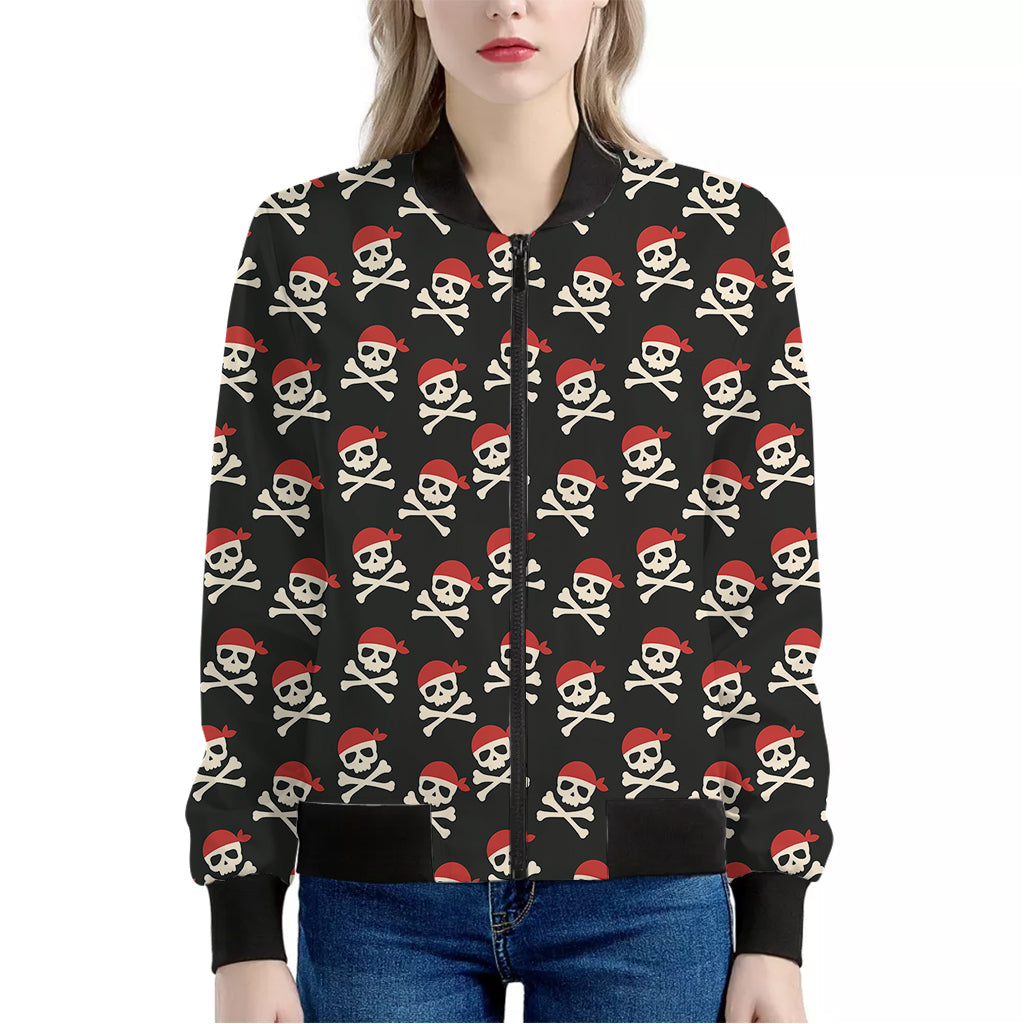 Pirate Skull Crossbones Pattern Print Women's Bomber Jacket