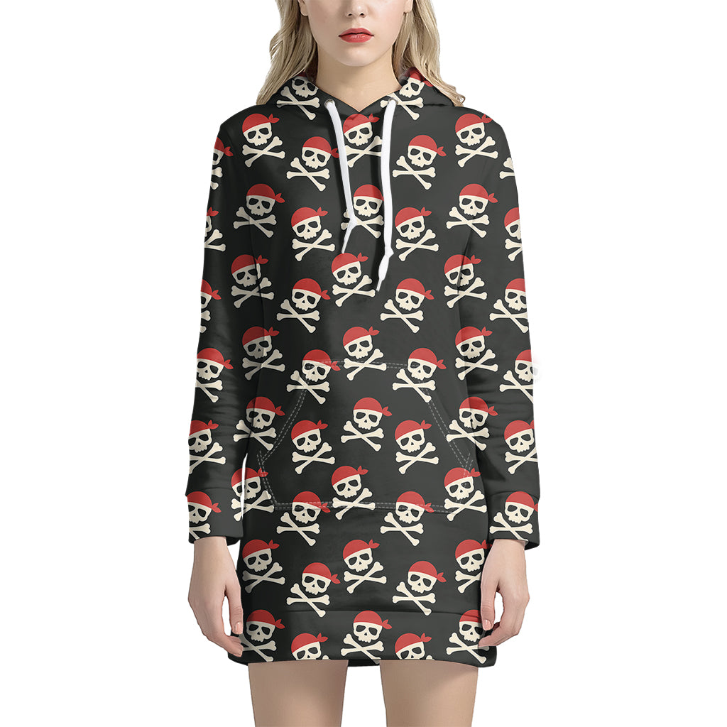 Pirate Skull Crossbones Pattern Print Women's Pullover Hoodie Dress