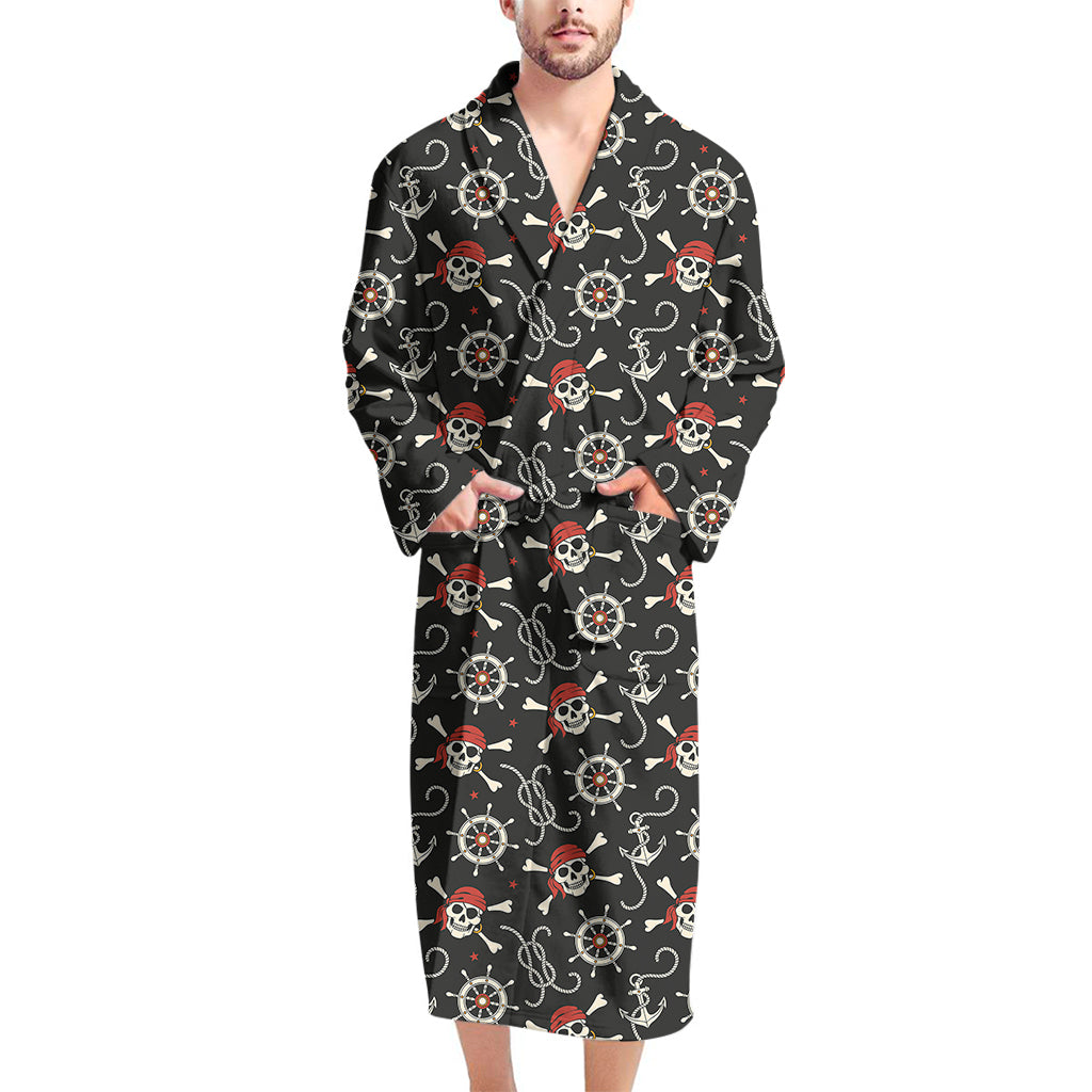 Pirate Theme Pattern Print Men's Bathrobe