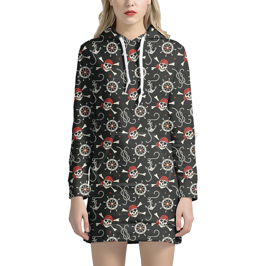 Pirate Theme Pattern Print Women's Pullover Hoodie Dress