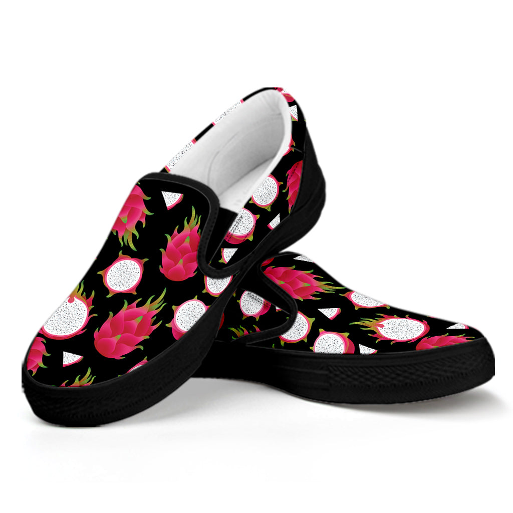 Pitaya Pattern Print Black Slip On Shoes