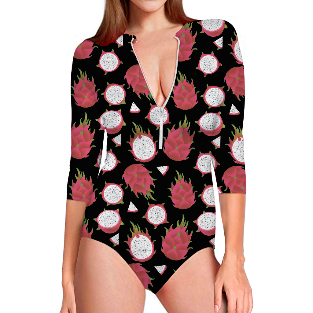 Pitaya Pattern Print Long Sleeve One Piece Swimsuit