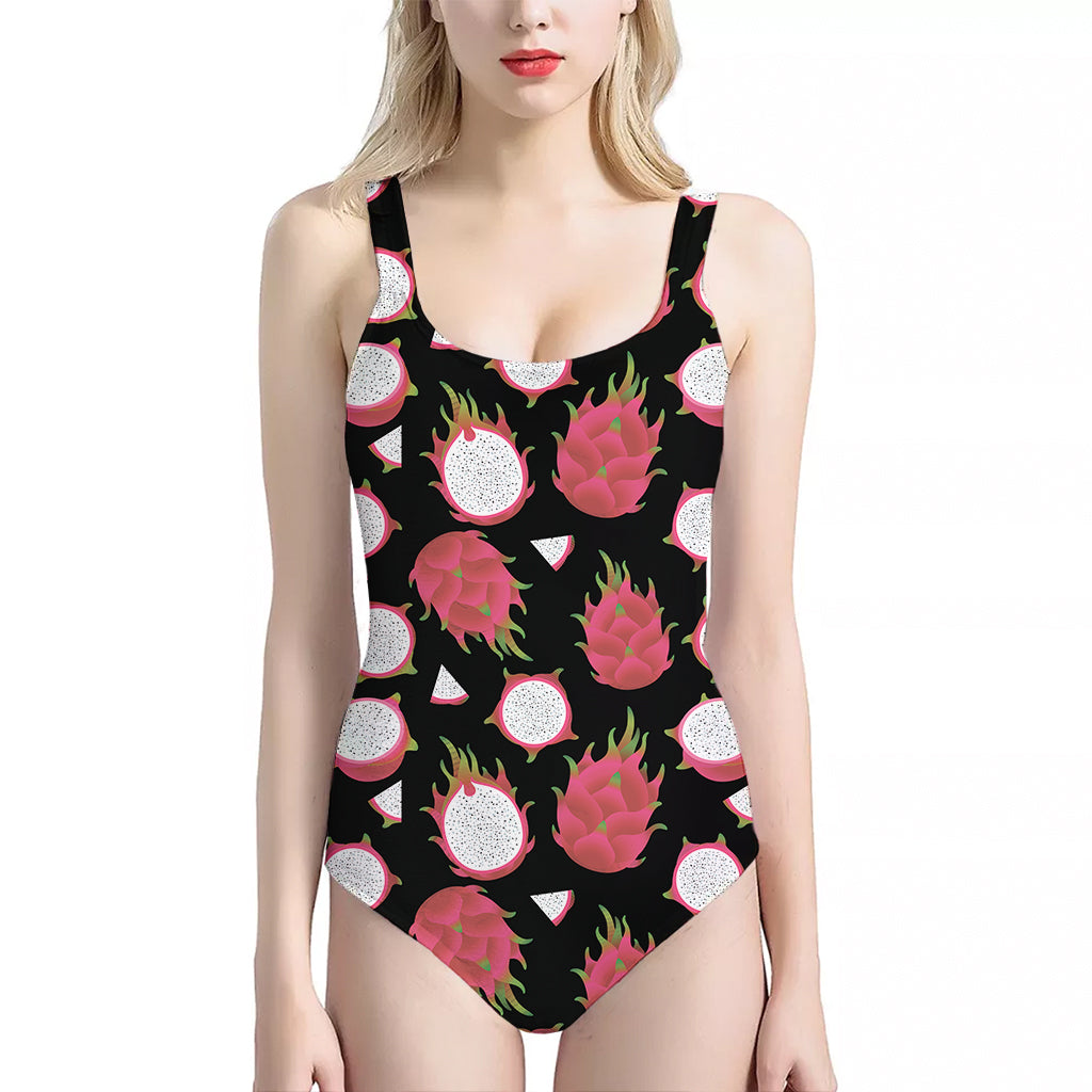 Pitaya Pattern Print One Piece Halter Neck Swimsuit