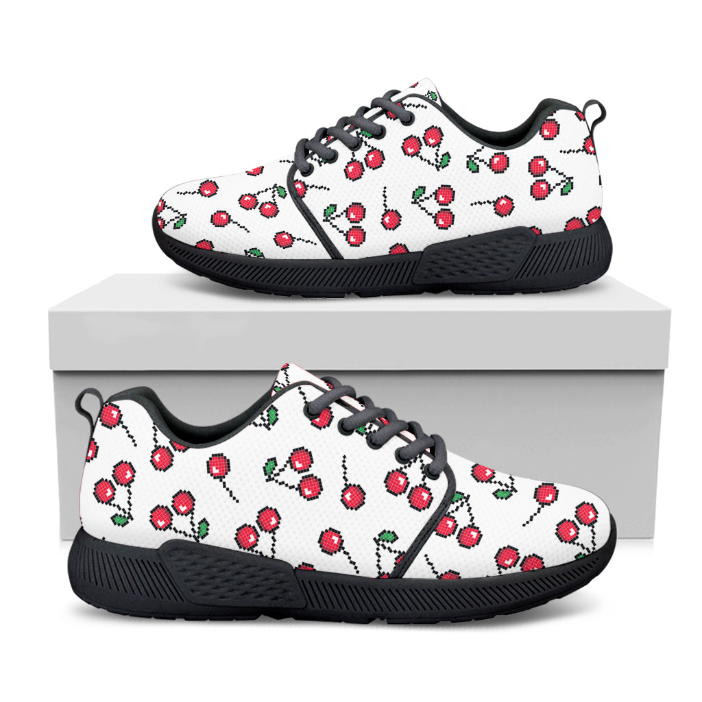 Pixel Cherry Pattern Print Black Athletic Shoes