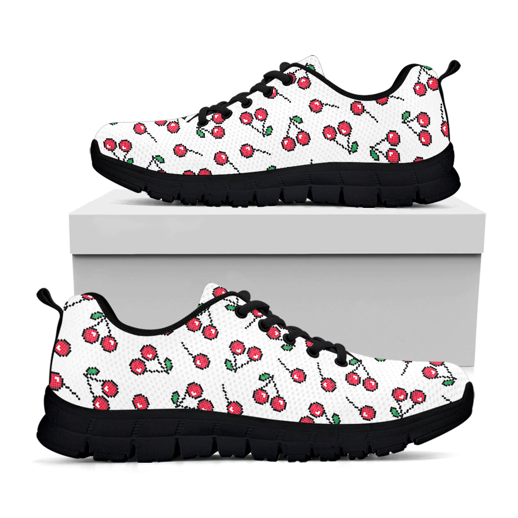 Pixel Cherry Pattern Print Black Sneakers