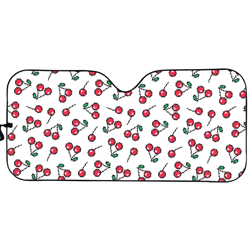 Pixel Cherry Pattern Print Car Sun Shade