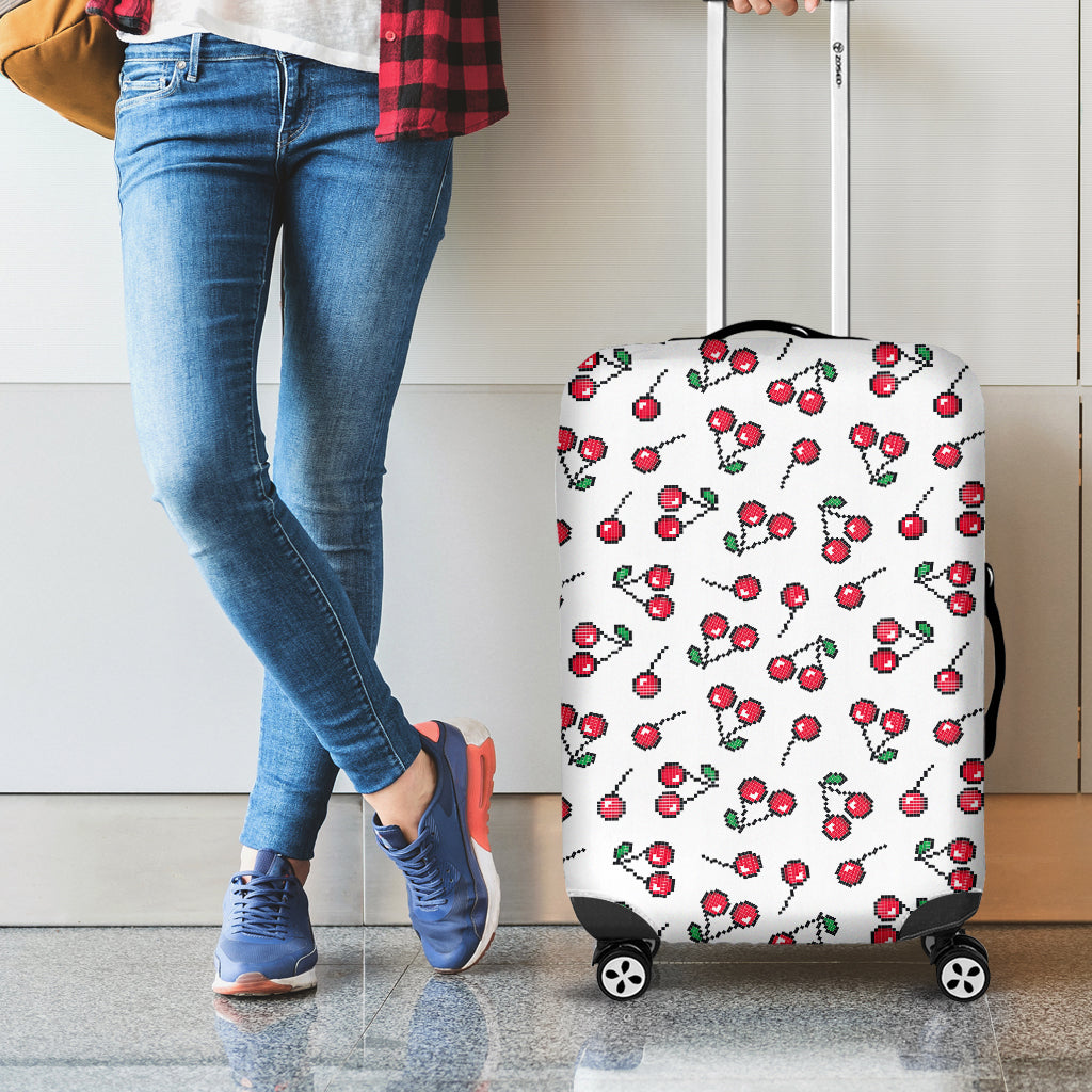 Pixel Cherry Pattern Print Luggage Cover