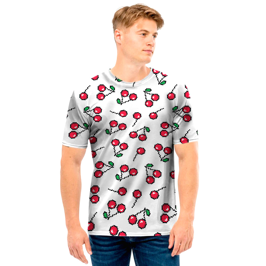 Pixel Cherry Pattern Print Men's T-Shirt