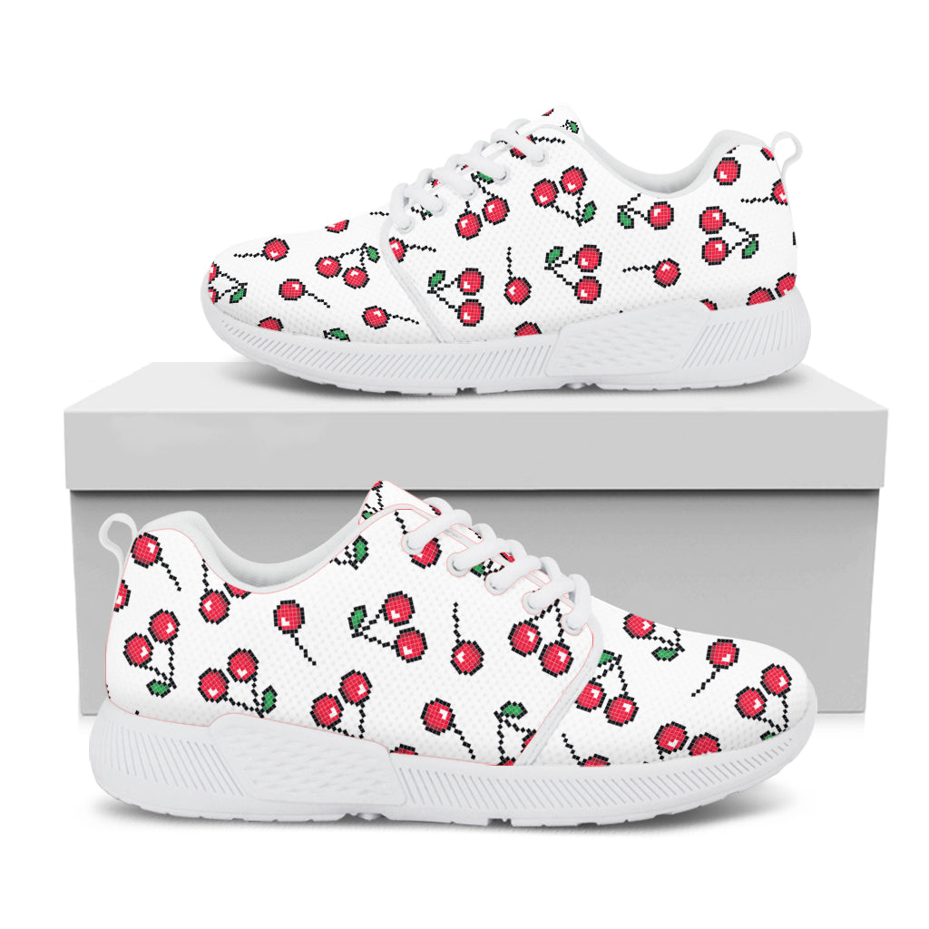 Pixel Cherry Pattern Print White Athletic Shoes