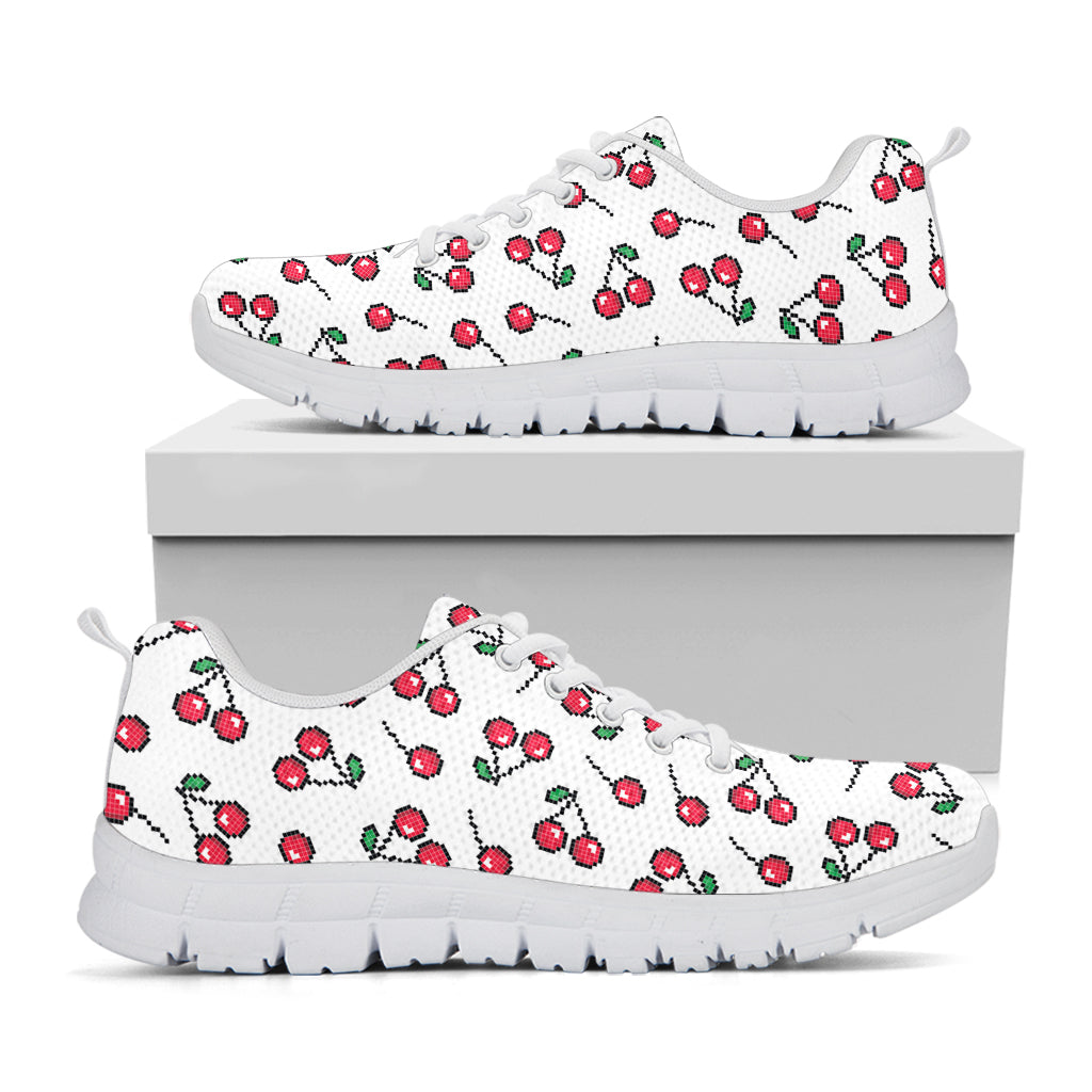 Pixel Cherry Pattern Print White Sneakers