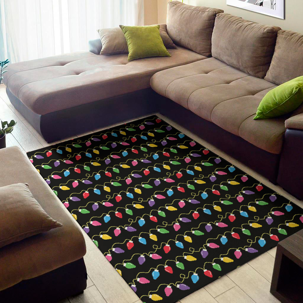 Pixel Christmas Lights Print Area Rug