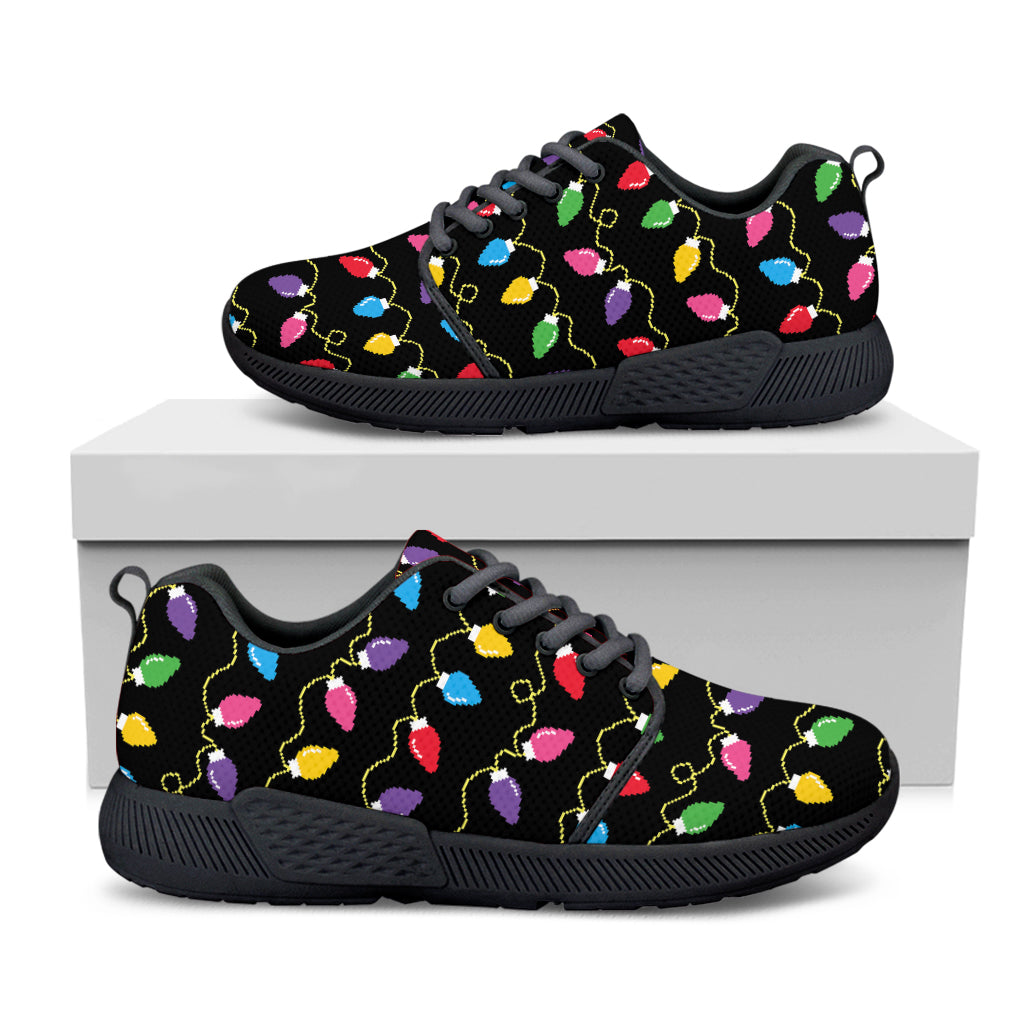 Pixel Christmas Lights Print Black Athletic Shoes