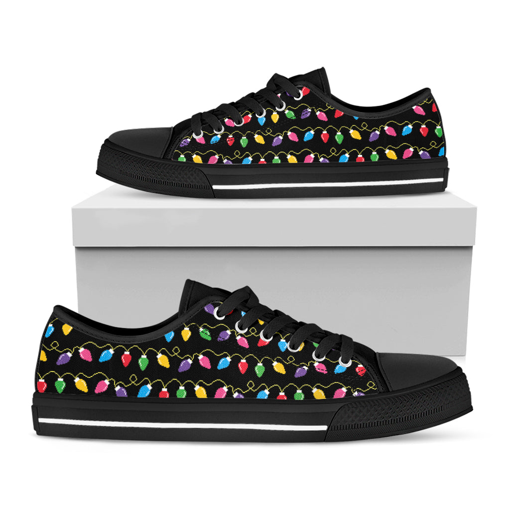 Pixel Christmas Lights Print Black Low Top Shoes