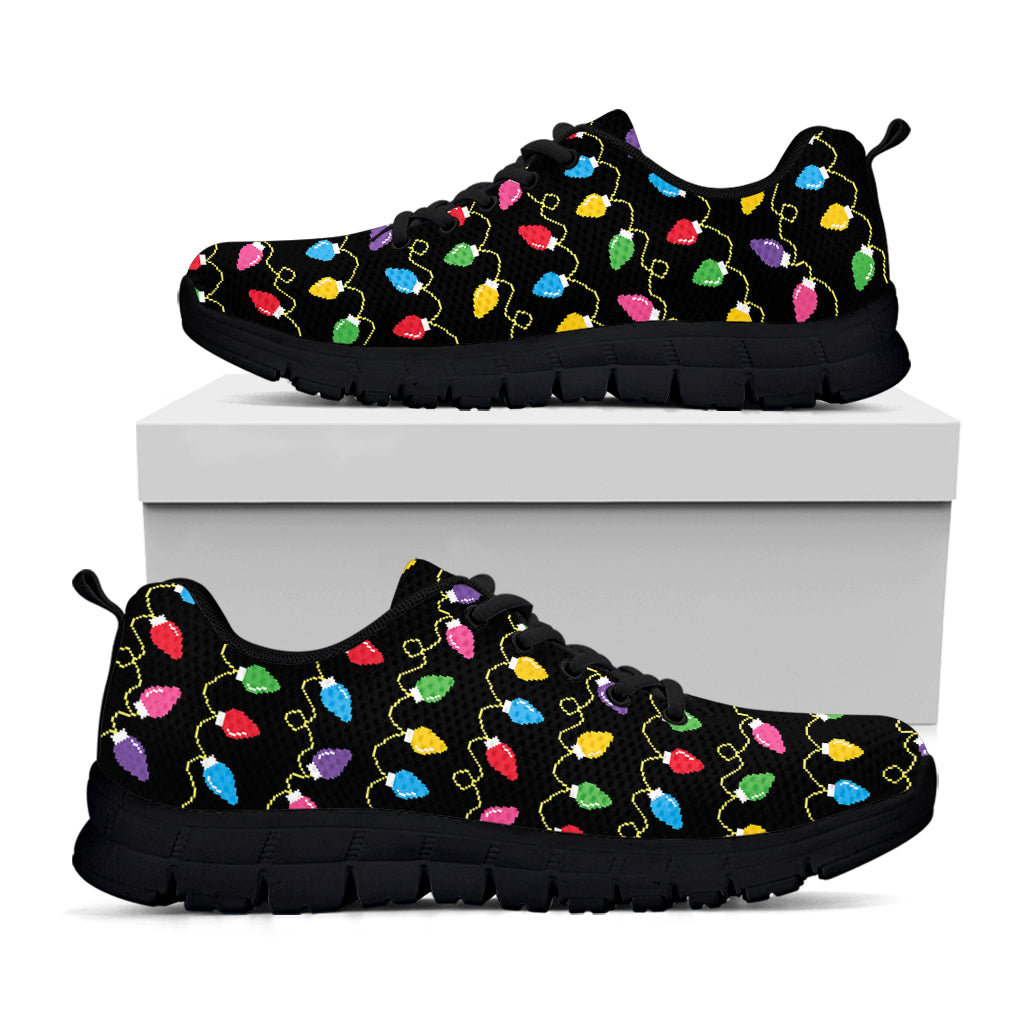 Pixel Christmas Lights Print Black Sneakers