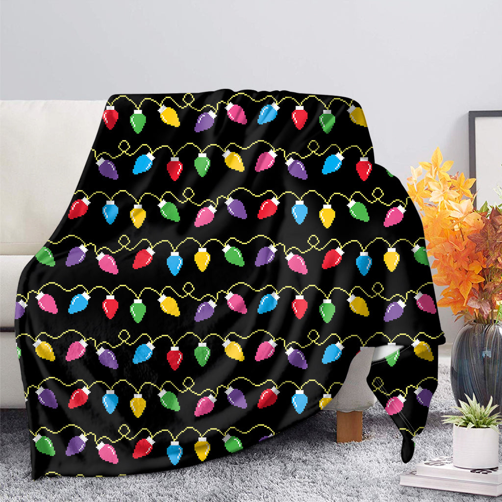 Pixel Christmas Lights Print Blanket