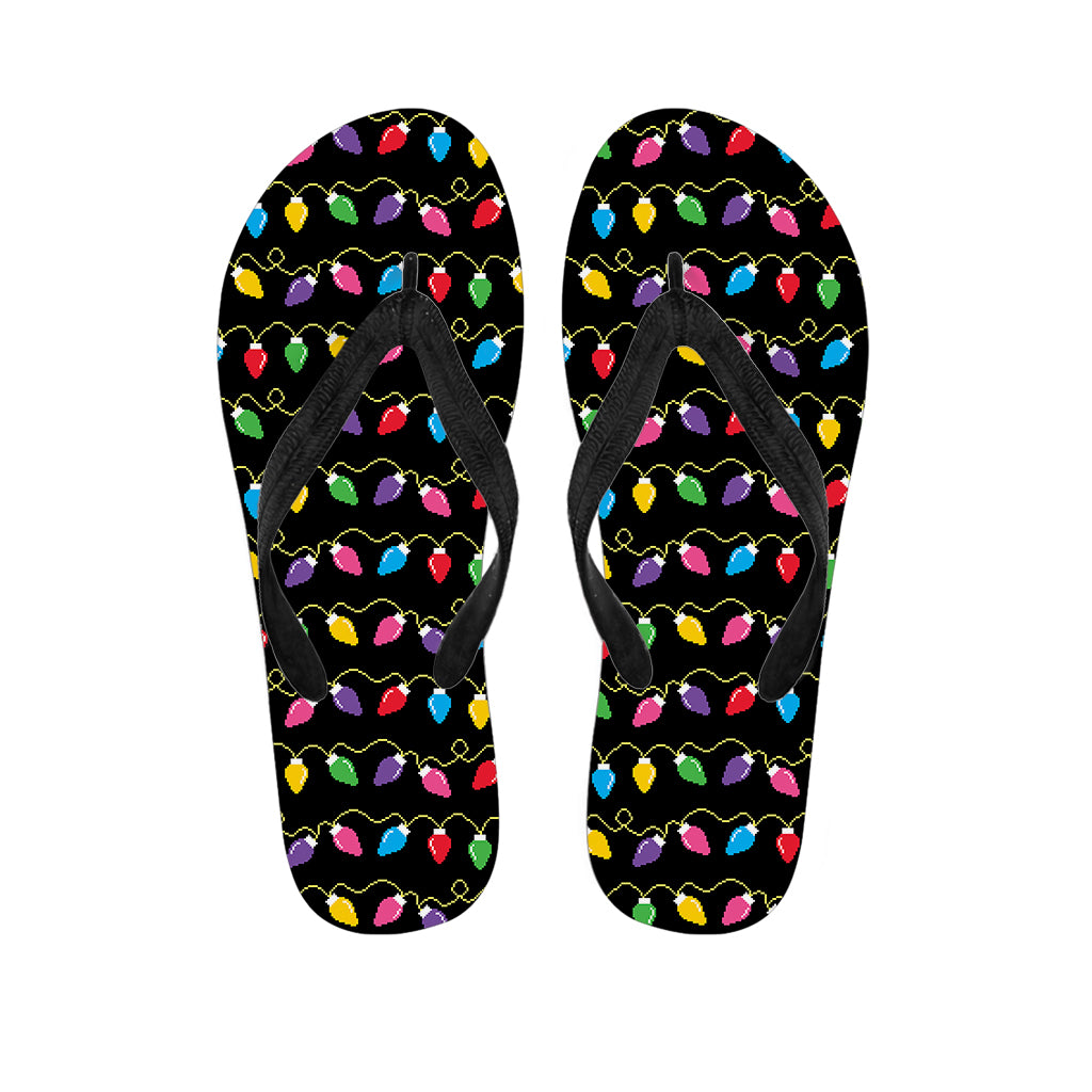 Pixel Christmas Lights Print Flip Flops