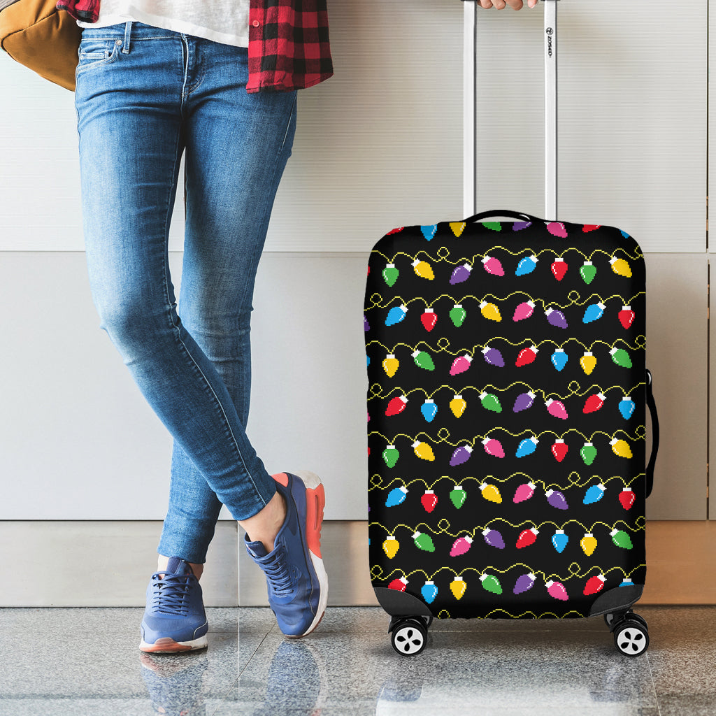 Pixel Christmas Lights Print Luggage Cover