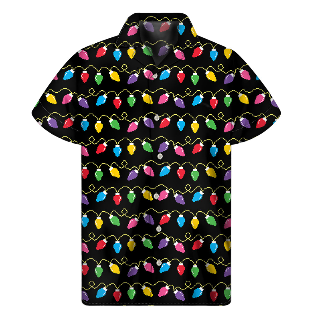 Pixel Christmas Lights Print Men's Short Sleeve Shirt