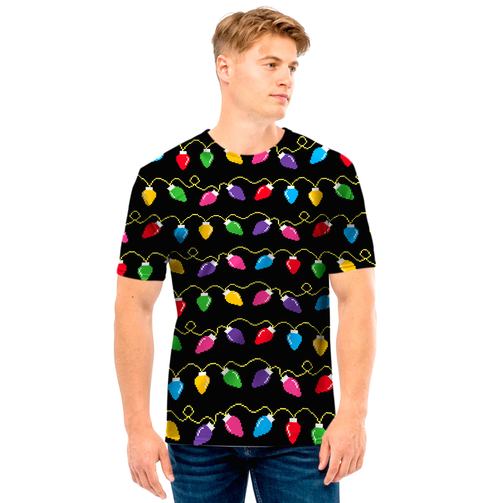 Pixel Christmas Lights Print Men's T-Shirt