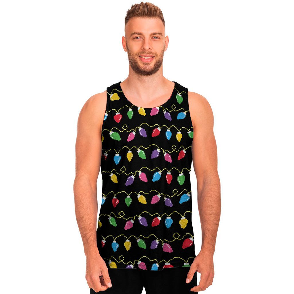 Pixel Christmas Lights Print Men's Tank Top