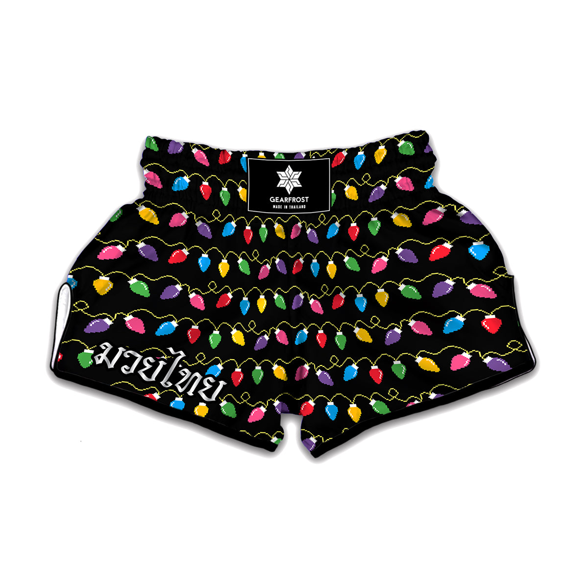 Pixel Christmas Lights Print Muay Thai Boxing Shorts