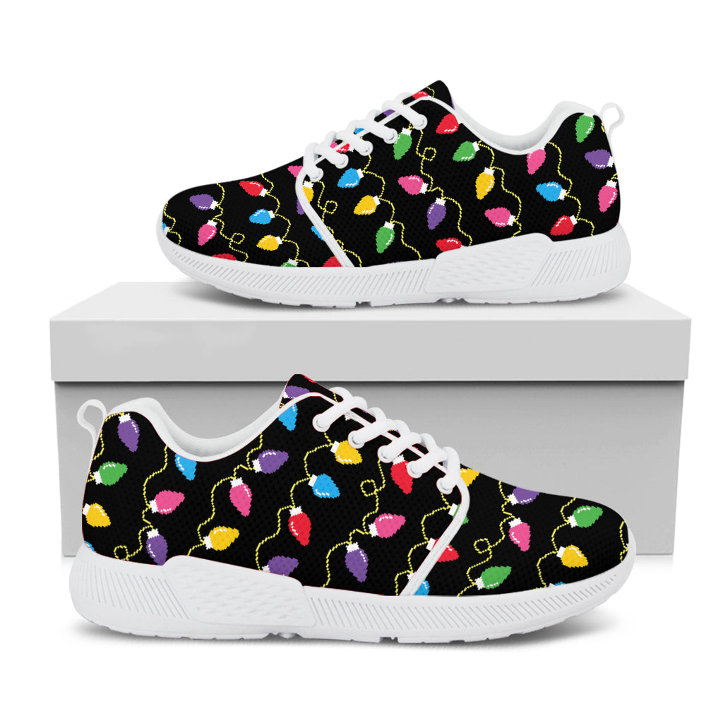 Pixel Christmas Lights Print White Athletic Shoes