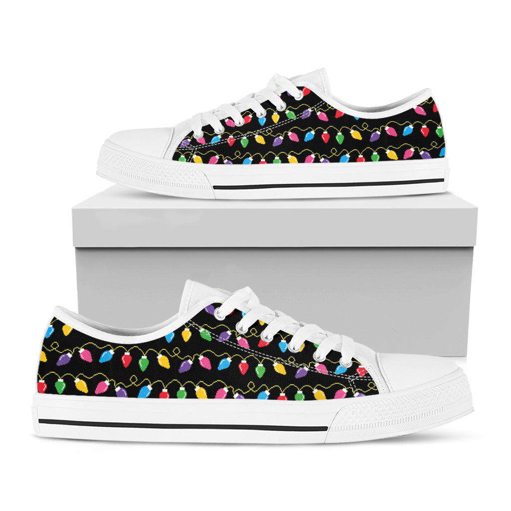 Pixel Christmas Lights Print White Low Top Shoes