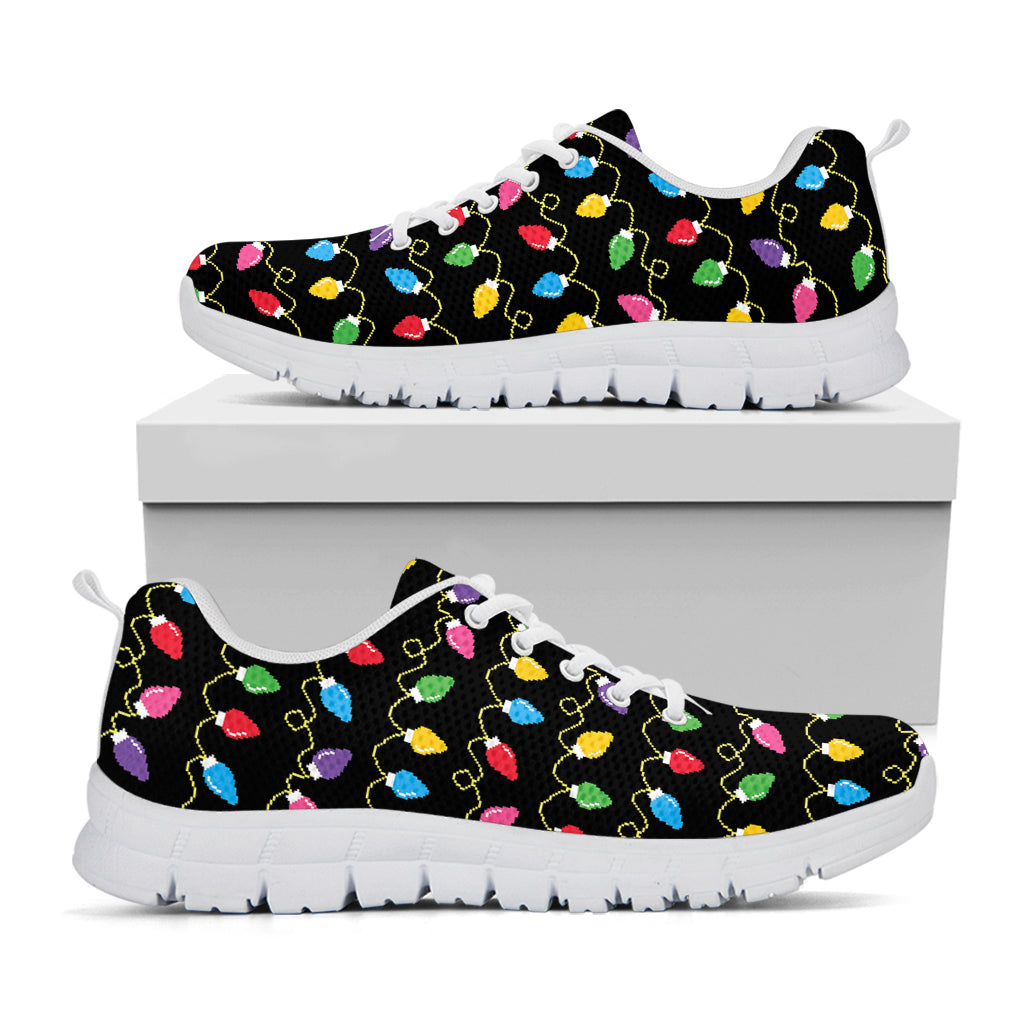 Pixel Christmas Lights Print White Sneakers