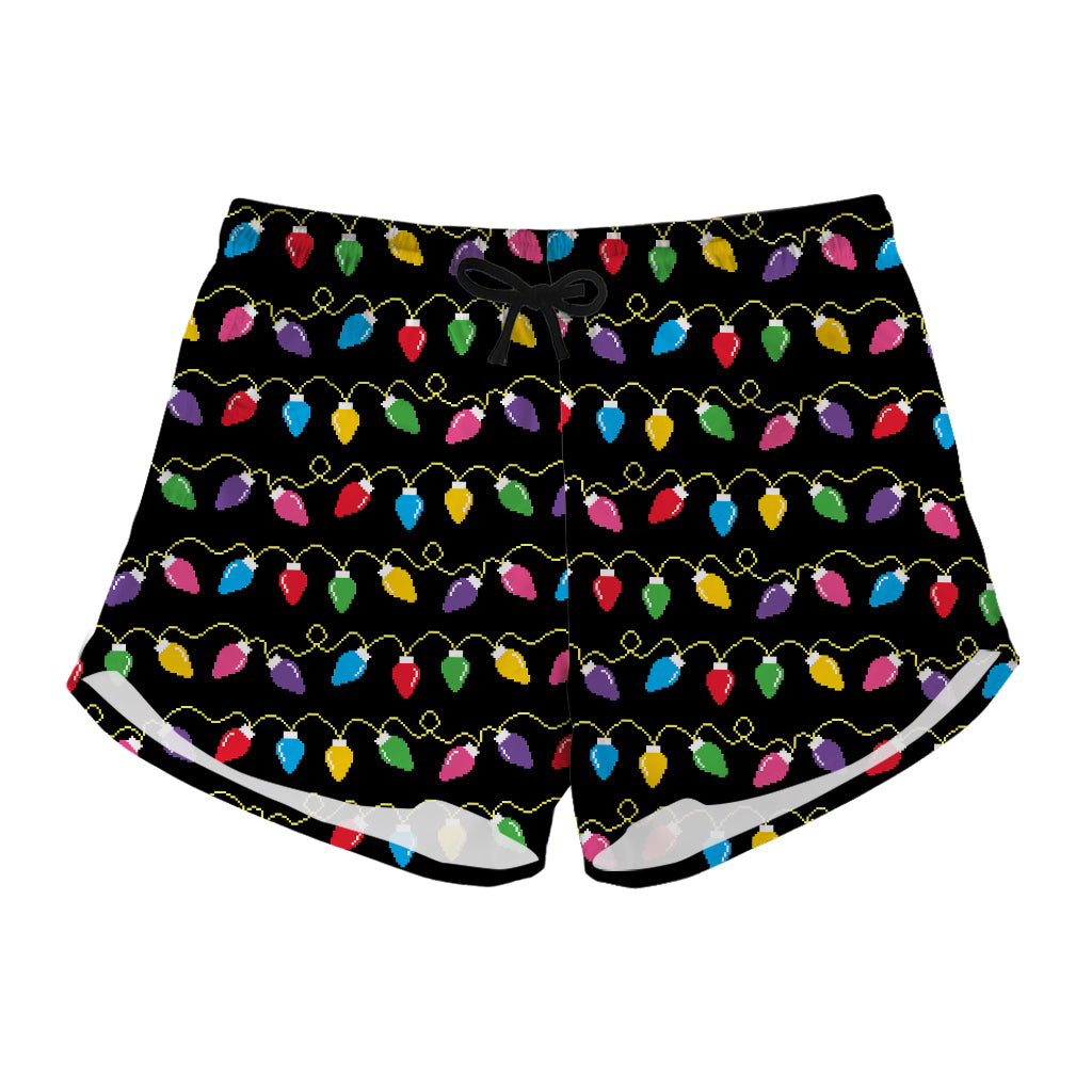 Pixel Christmas Lights Print Women's Shorts