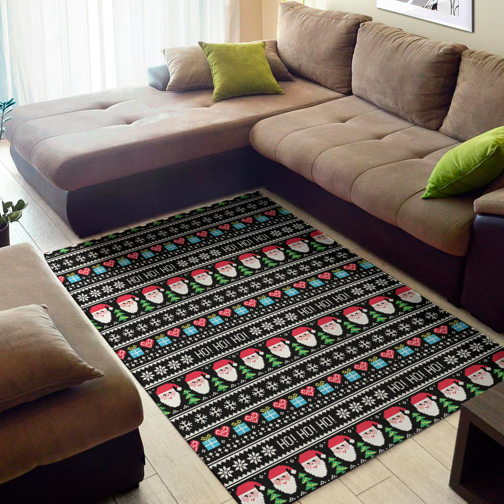 Pixel Christmas Santa Claus Print Area Rug