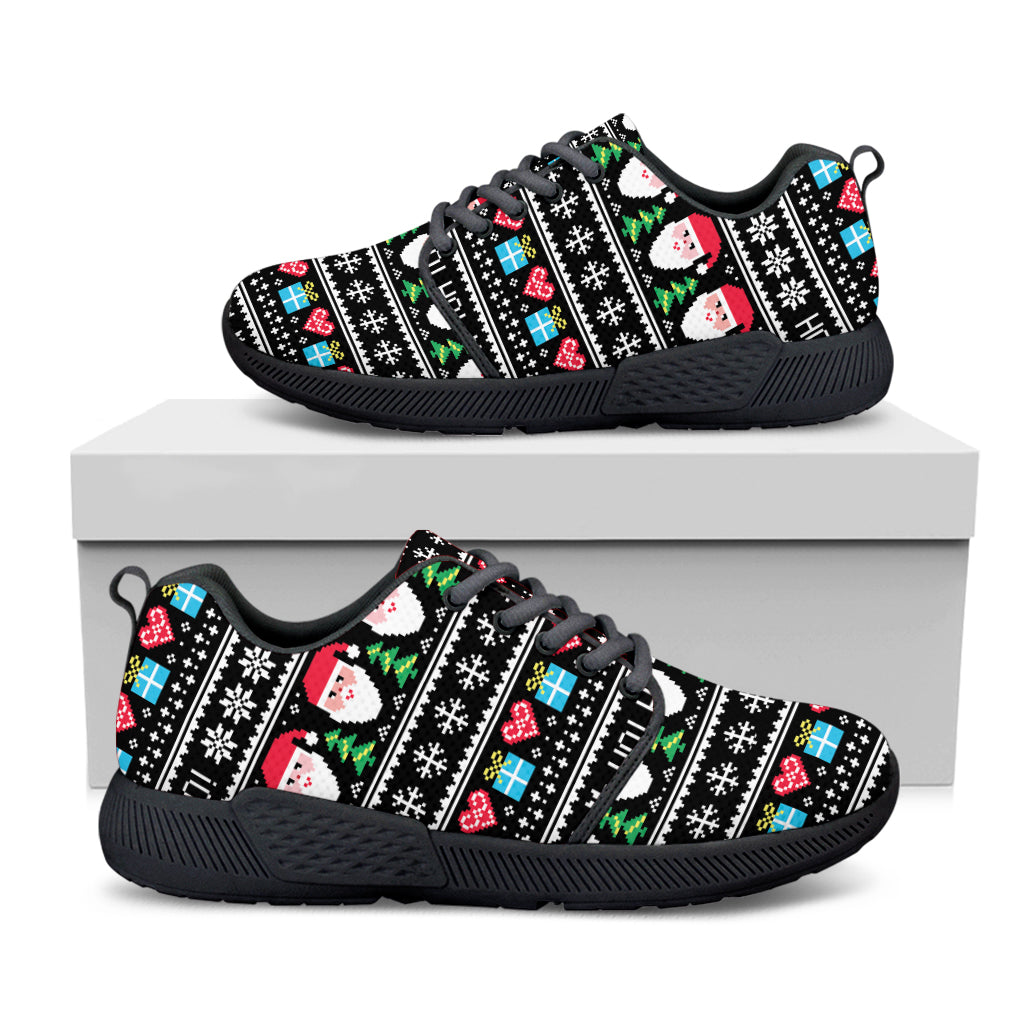 Pixel Christmas Santa Claus Print Black Athletic Shoes