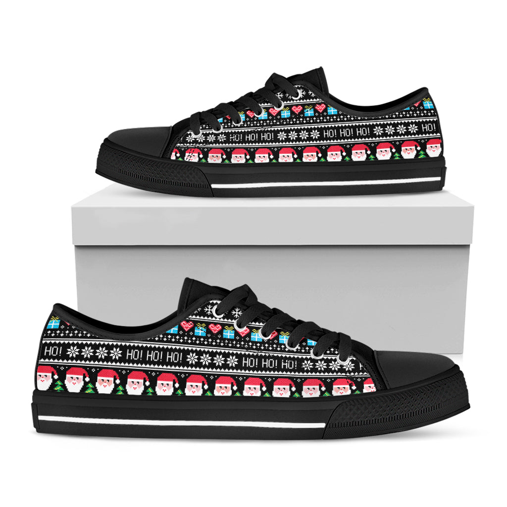 Pixel Christmas Santa Claus Print Black Low Top Shoes