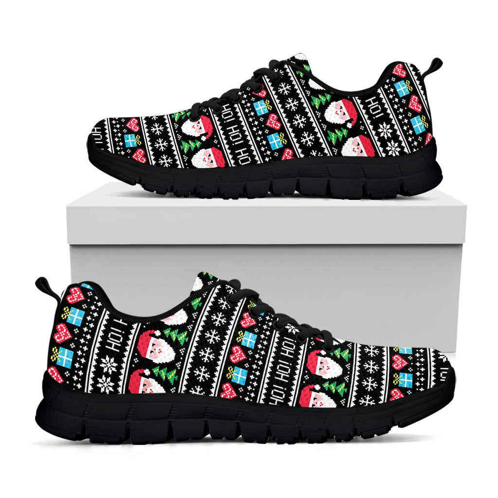 Pixel Christmas Santa Claus Print Black Sneakers