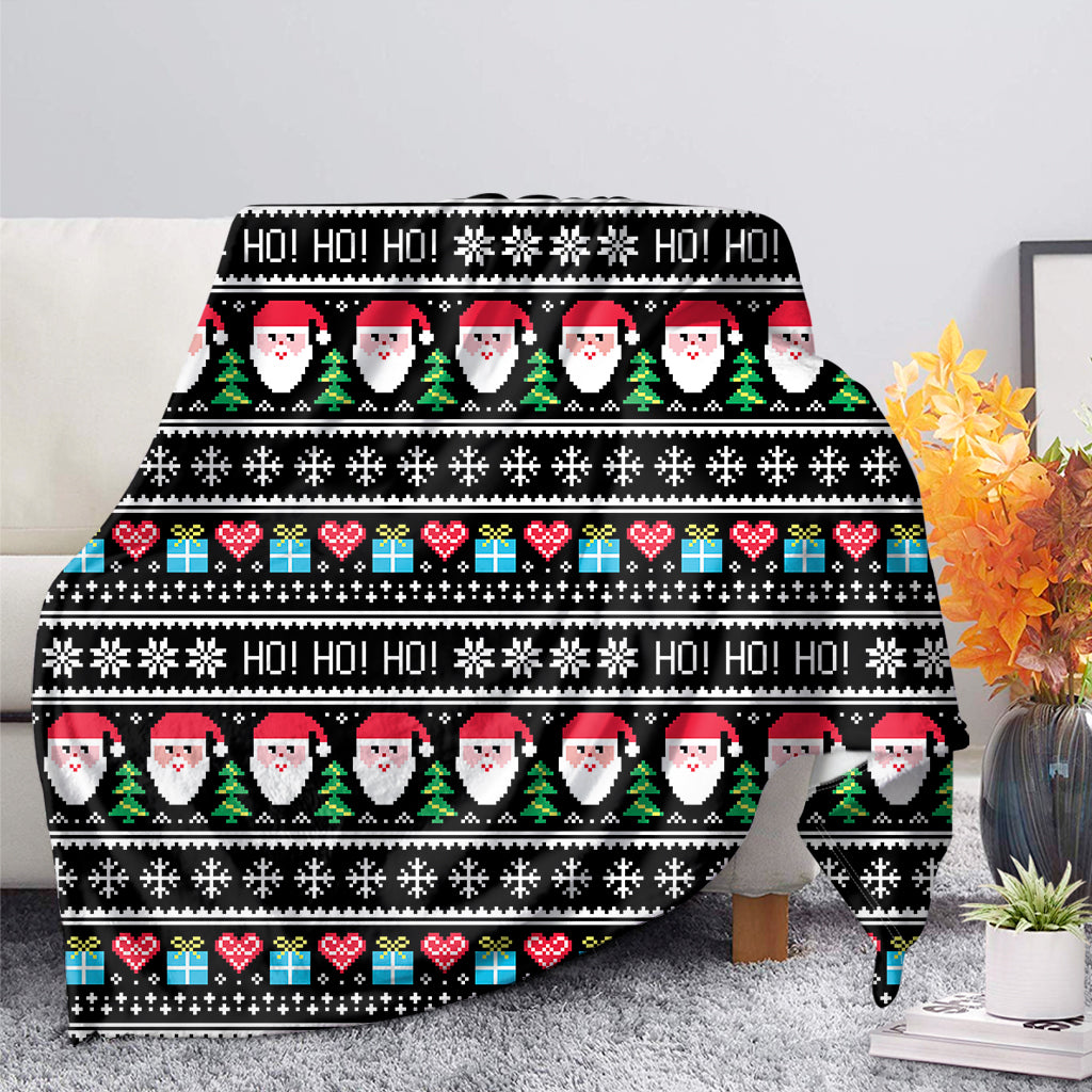 Pixel Christmas Santa Claus Print Blanket