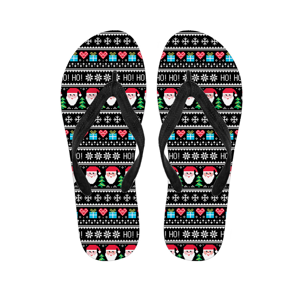 Pixel Christmas Santa Claus Print Flip Flops