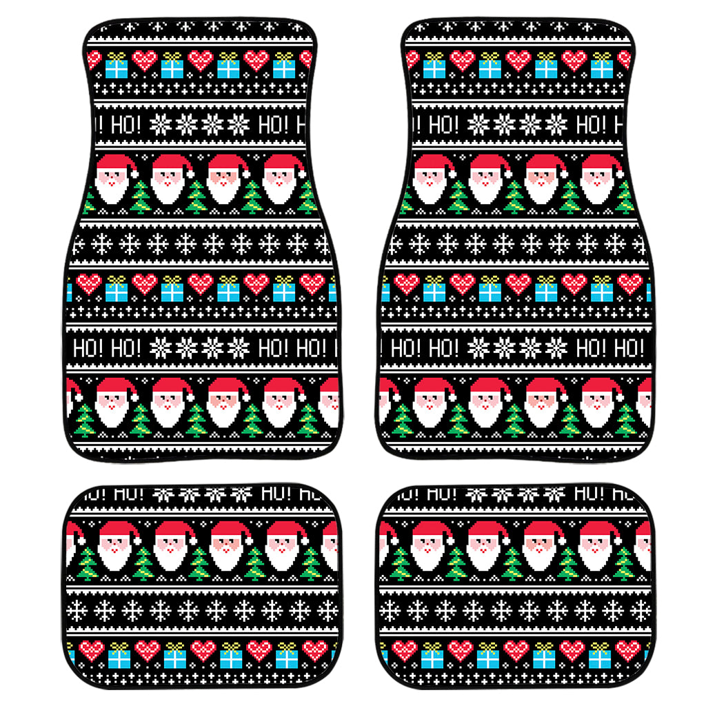 Pixel Christmas Santa Claus Print Front and Back Car Floor Mats