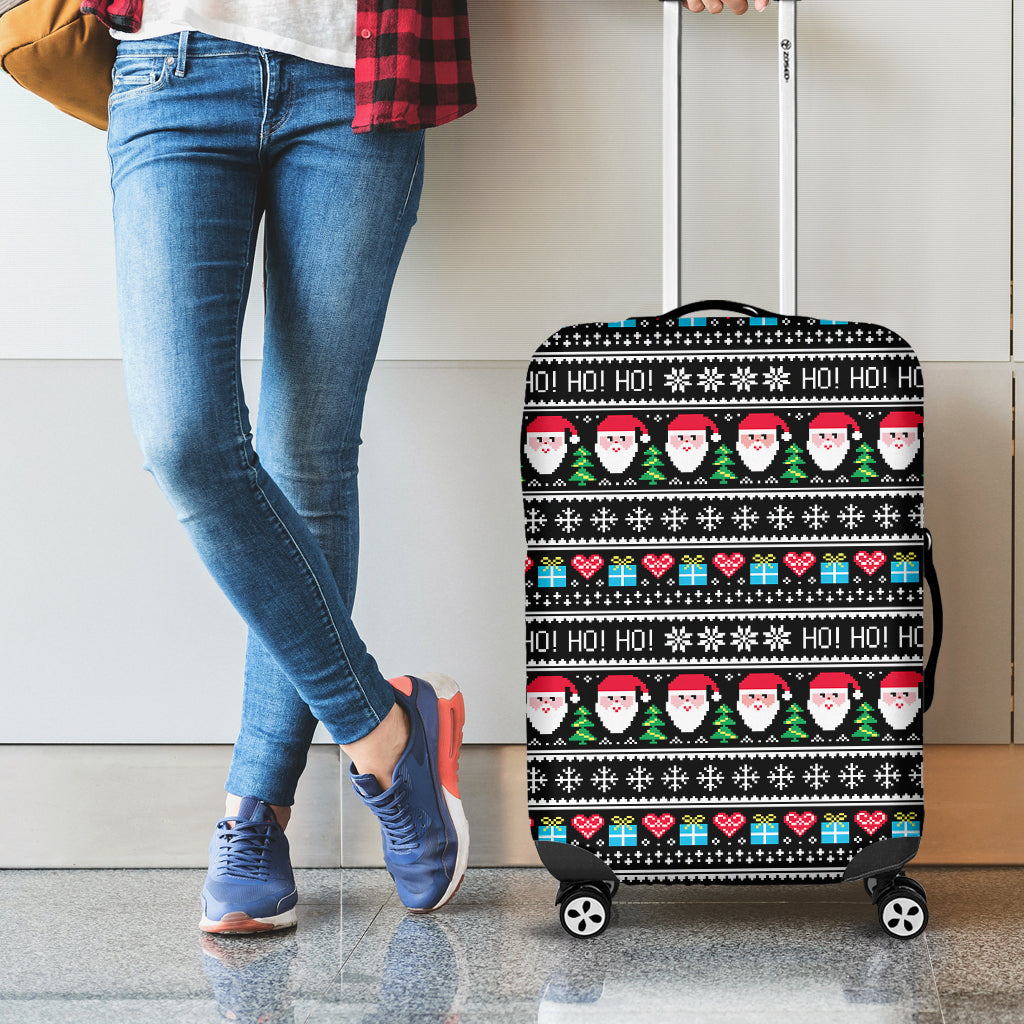 Pixel Christmas Santa Claus Print Luggage Cover