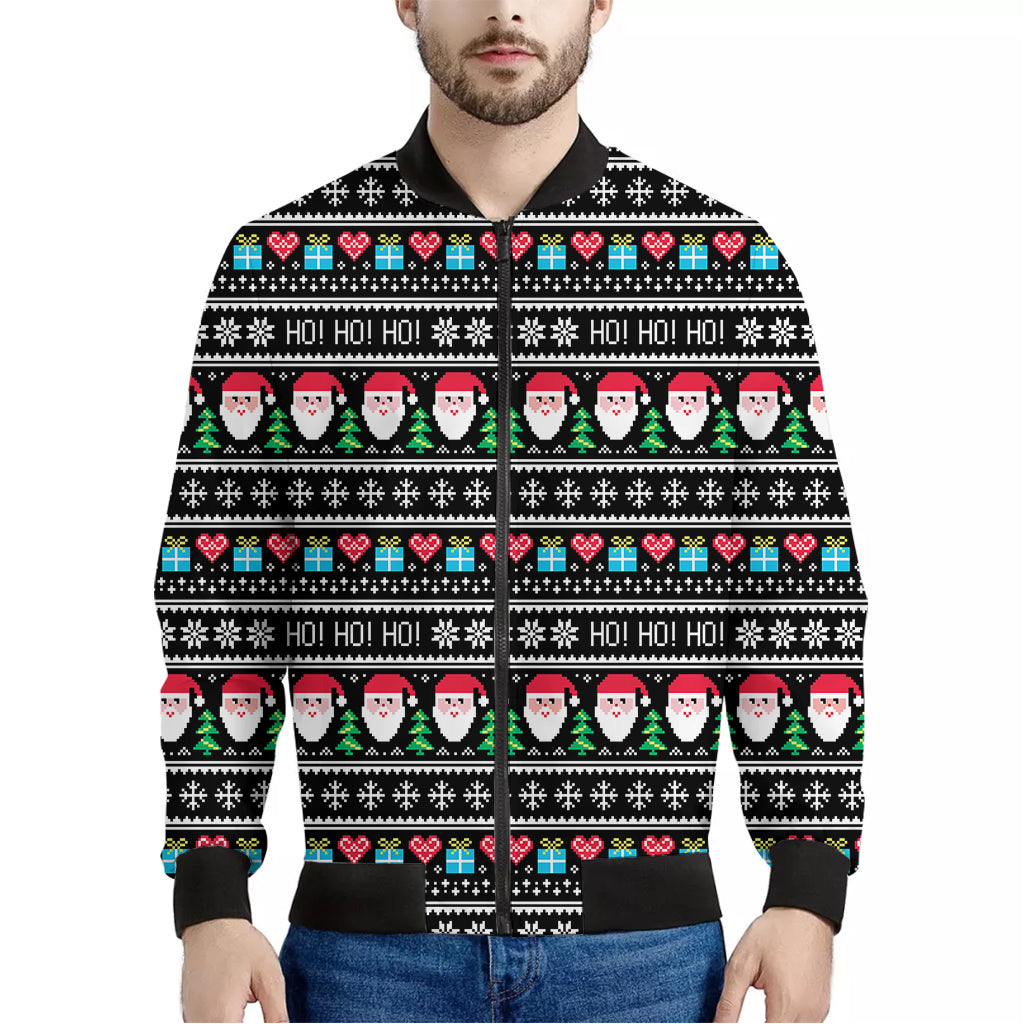 Pixel Christmas Santa Claus Print Men's Bomber Jacket