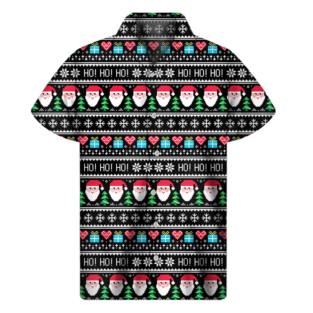 Pixel Christmas Santa Claus Print Men's Short Sleeve Shirt