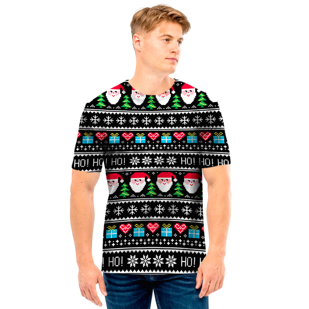 Pixel Christmas Santa Claus Print Men's T-Shirt