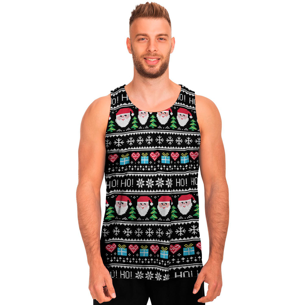 Pixel Christmas Santa Claus Print Men's Tank Top