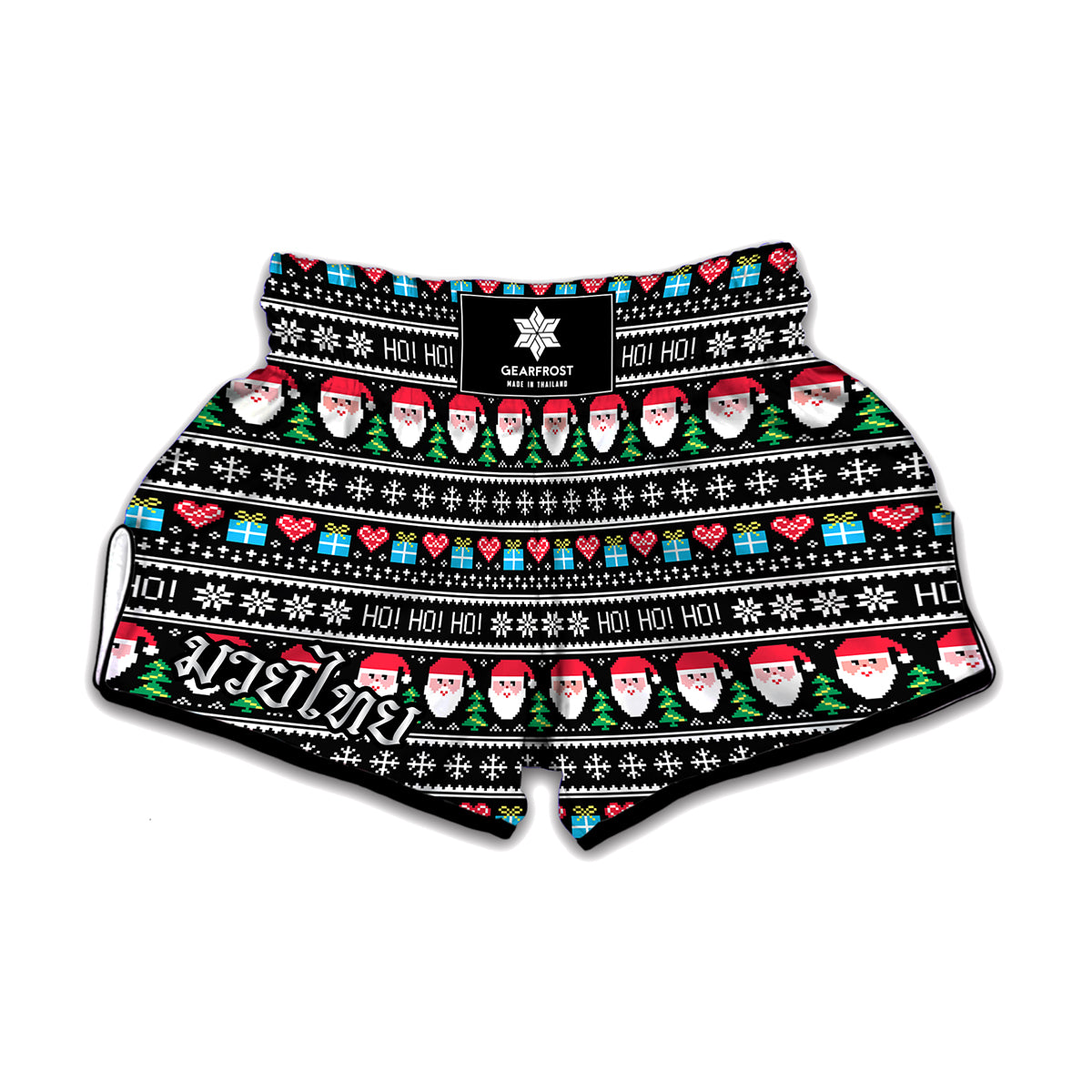 Pixel Christmas Santa Claus Print Muay Thai Boxing Shorts