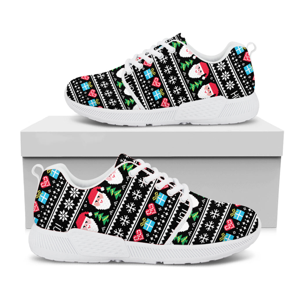 Pixel Christmas Santa Claus Print White Athletic Shoes