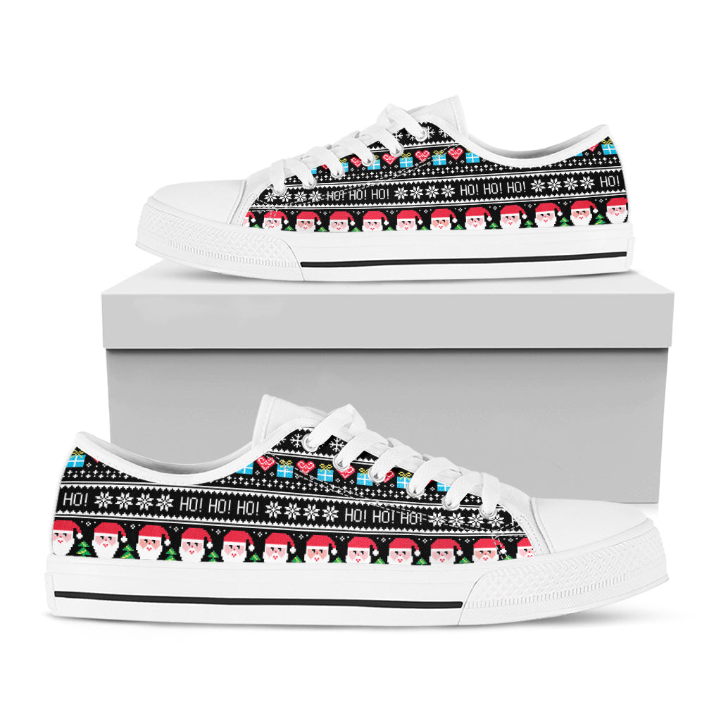 Pixel Christmas Santa Claus Print White Low Top Shoes