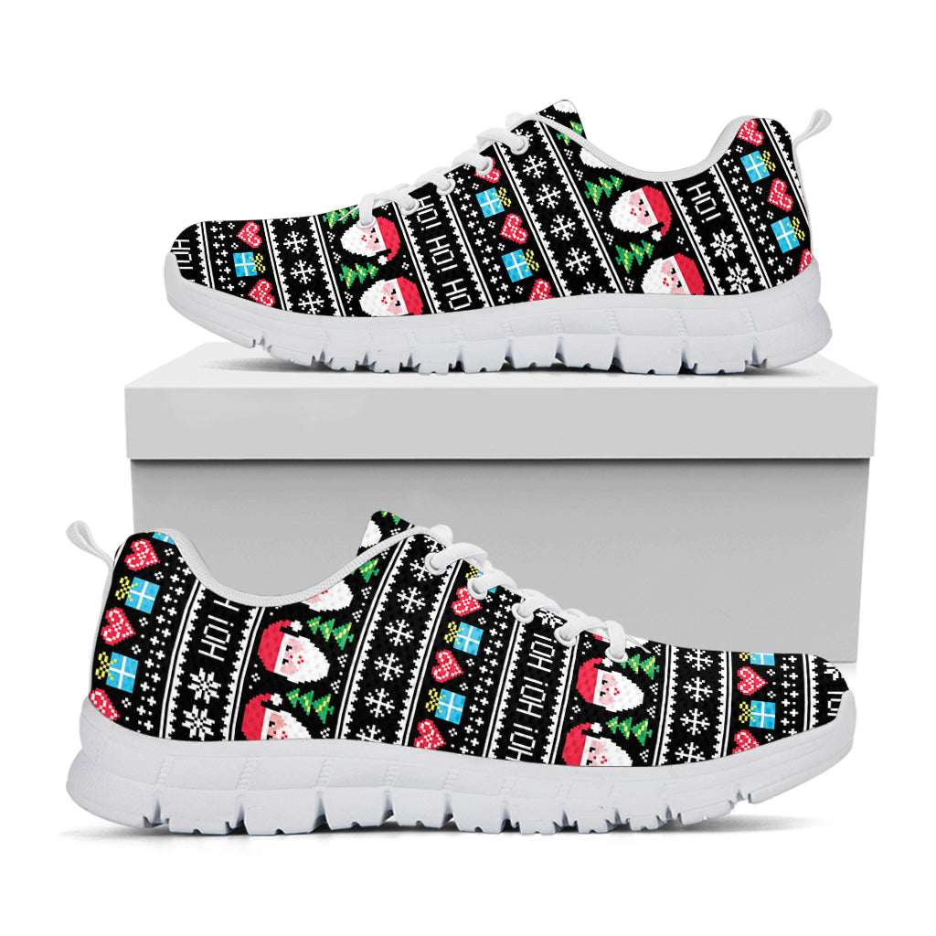 Pixel Christmas Santa Claus Print White Sneakers