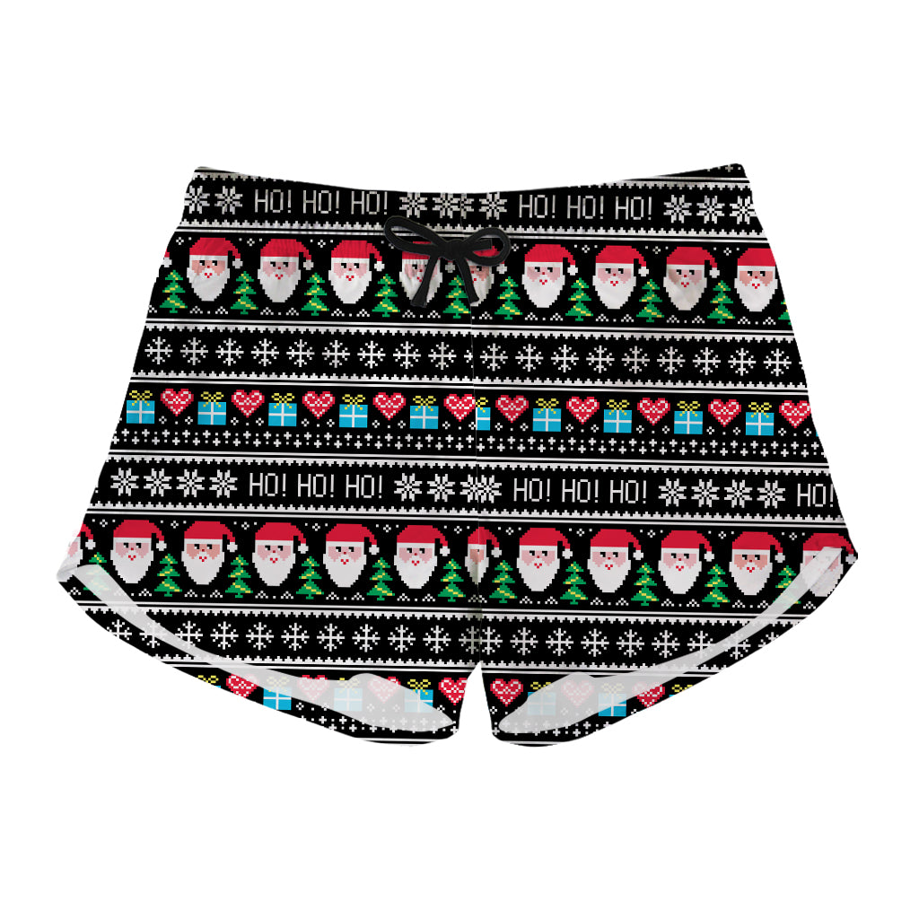 Pixel Christmas Santa Claus Print Women's Shorts