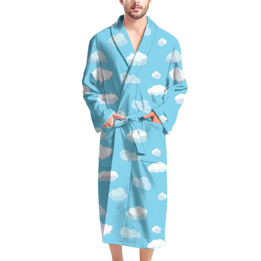 Pixel Cloud Pattern Print Men's Bathrobe