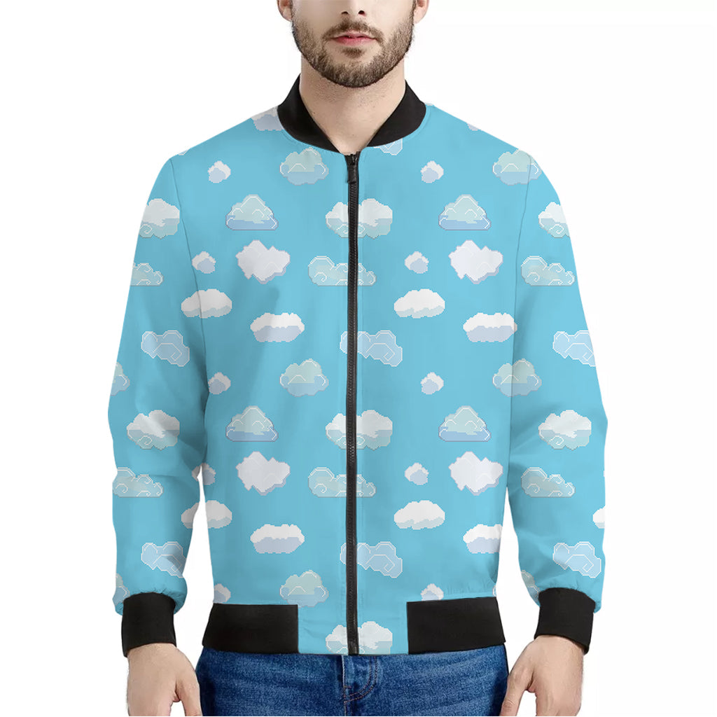 Pixel Cloud Pattern Print Men's Bomber Jacket