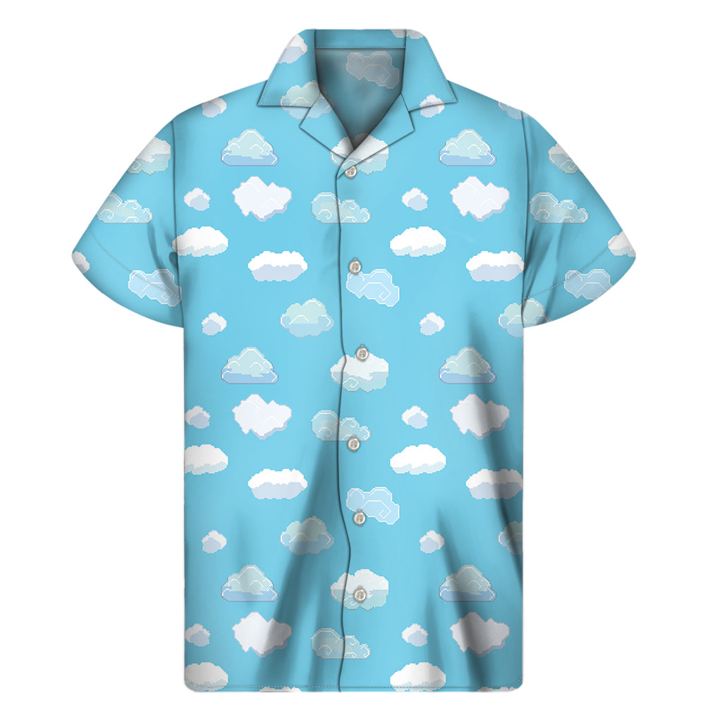 Pixel Cloud Pattern Print Men's Short Sleeve Shirt