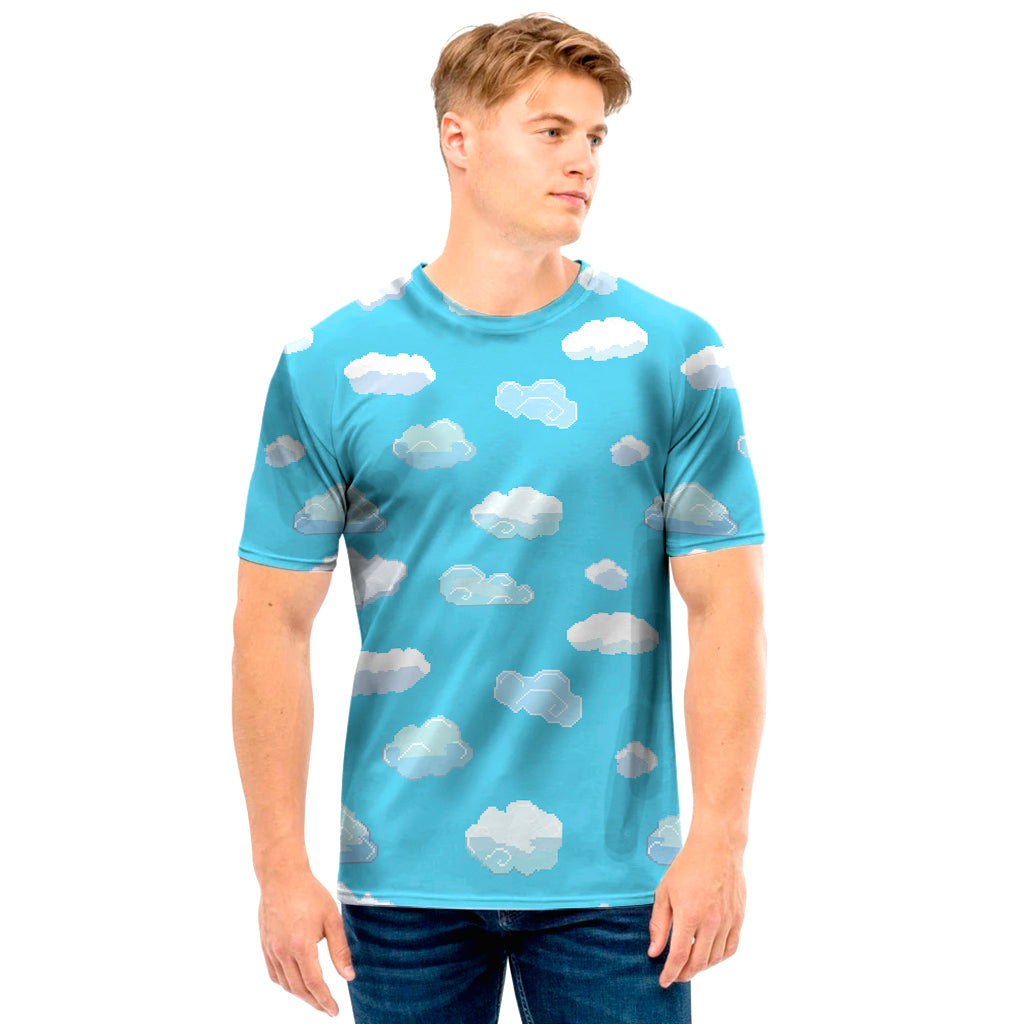 Pixel Cloud Pattern Print Men's T-Shirt